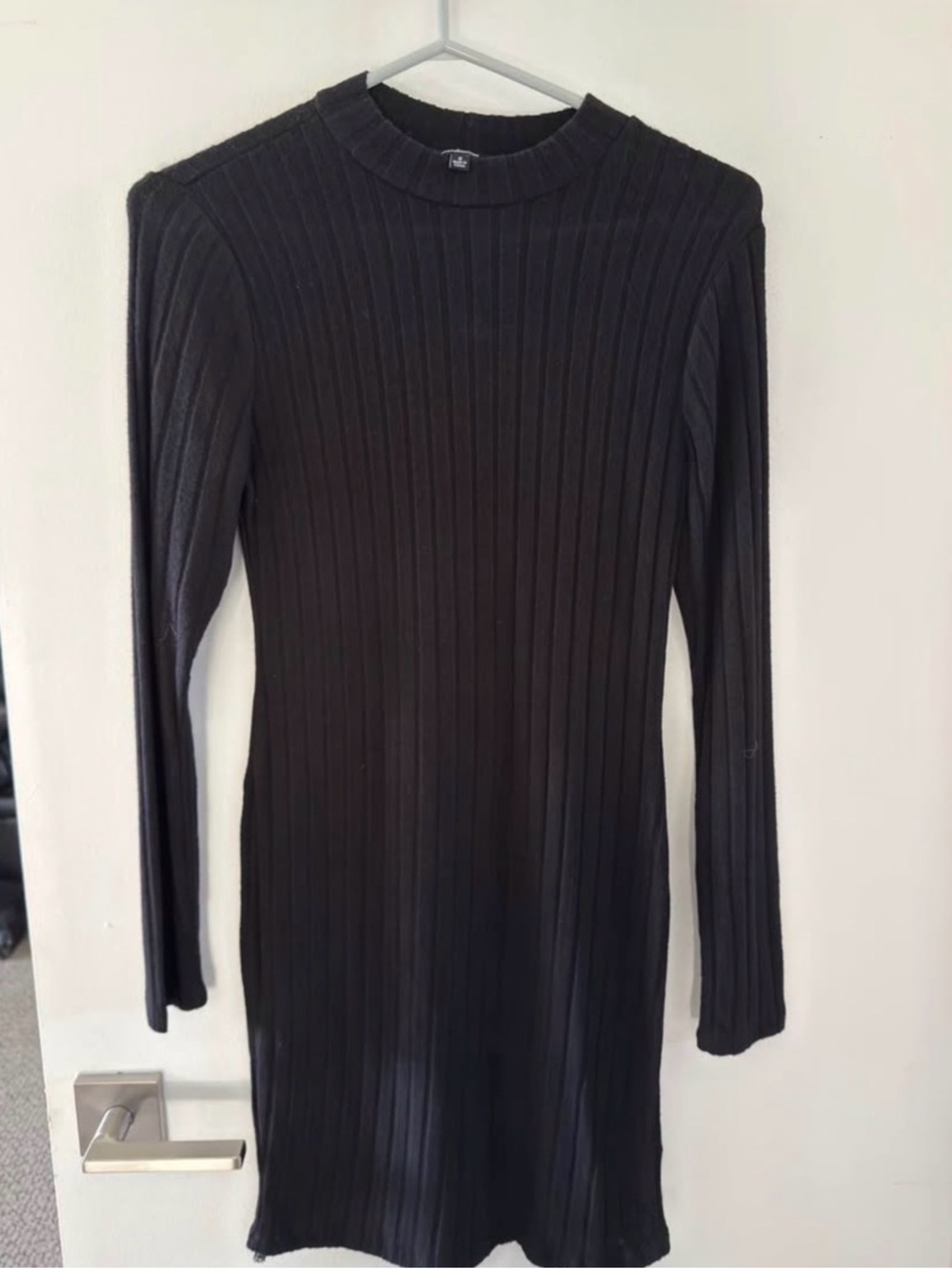 Ambiance Black Ribbed Long-Sleeve Knit Dress